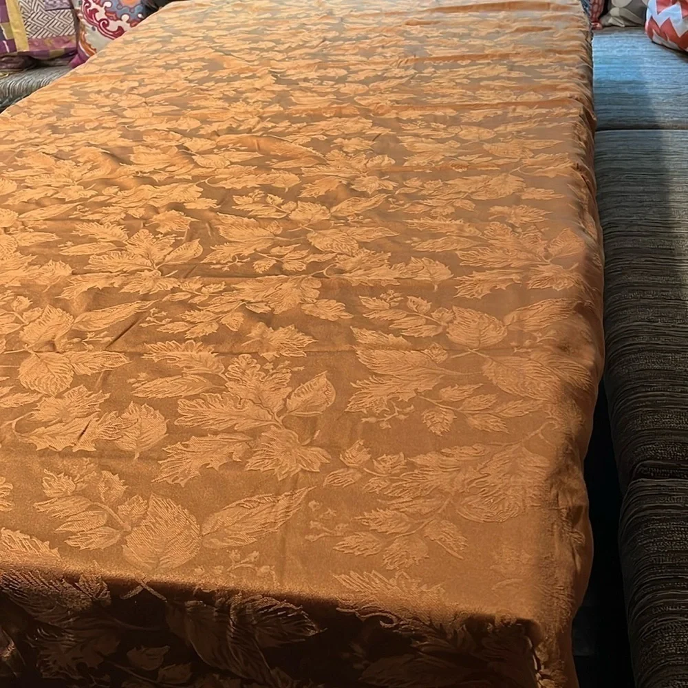 115” x 56” Brown Bronze Autumn Leaves Motif Table Cloth Cover